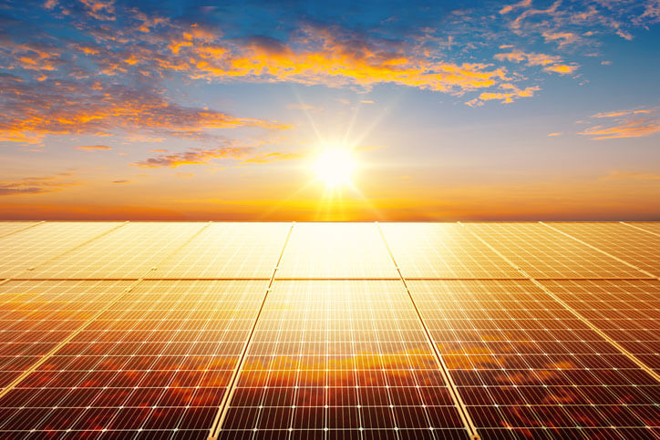 Sunrise Over Solar Panels